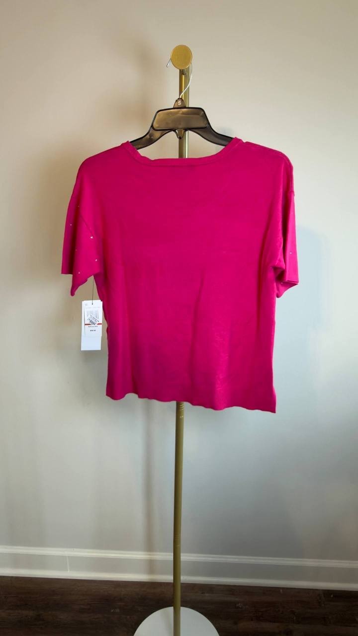Sam & Jess Short‑Sleeve Embellished Sweater Electric Pink XS NWT $59