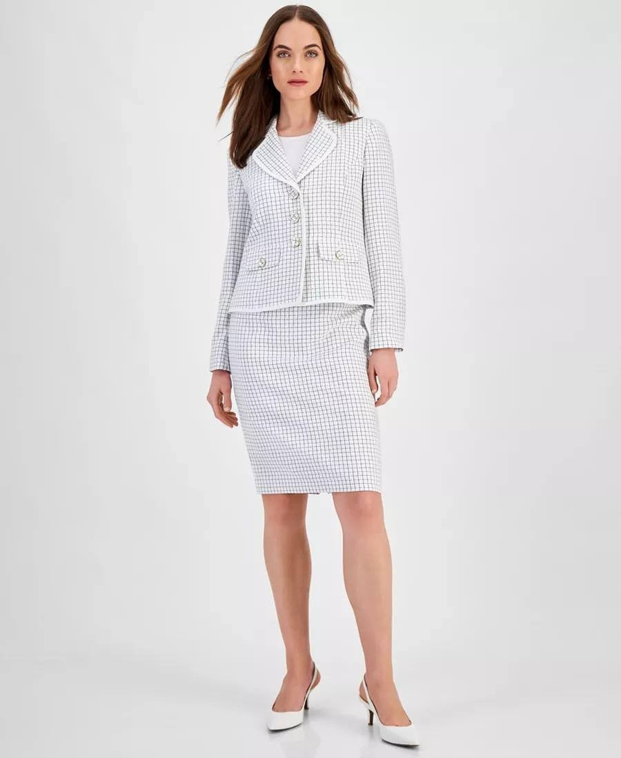 Le Suit Check Print Contrast Trim Blazer – 6P – NWT