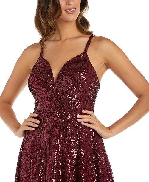 Morgan & Company Juniors' Sequin Fit & Flare Dress Dark Red Size 3 NWOT