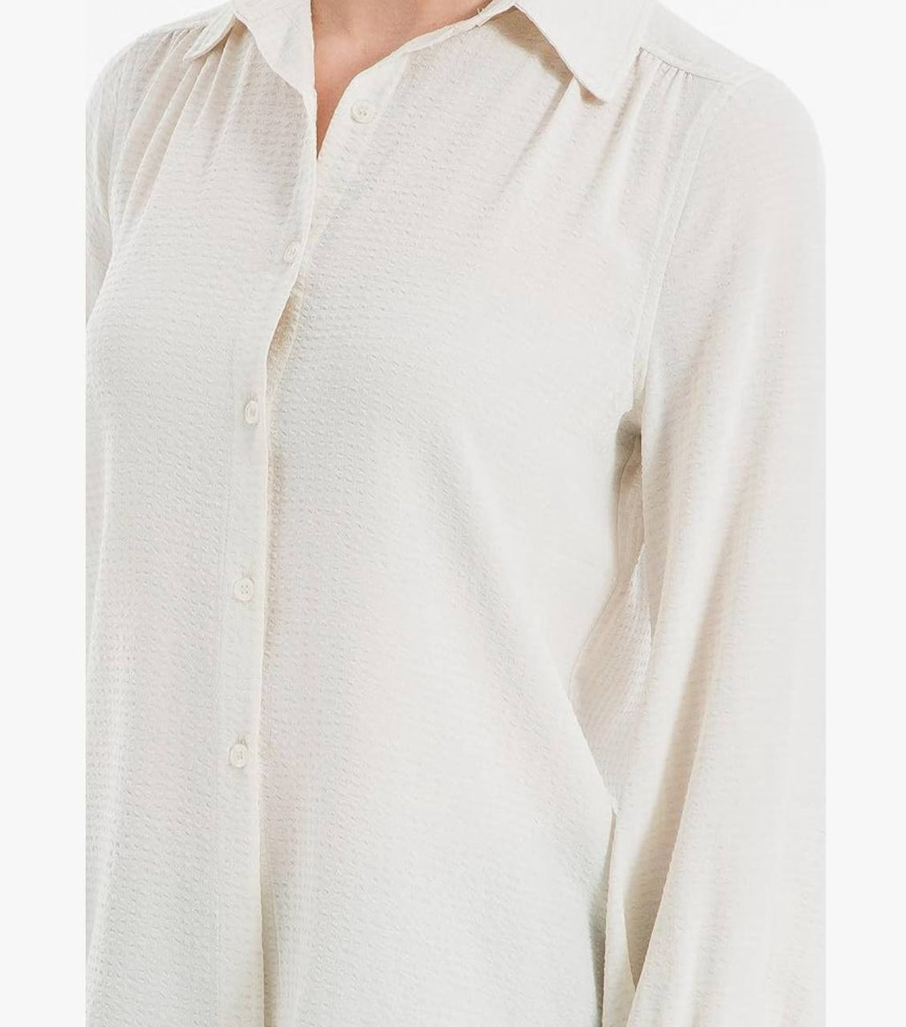 Max Studio Text Grid Collared Blouse Beige Size XL NWT $98 – Classic Chic