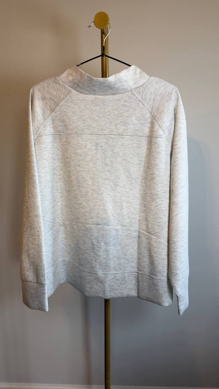 Belldini Plus Scuba Knit Quarter‑Zip Top Light Grey 2X NWT $49