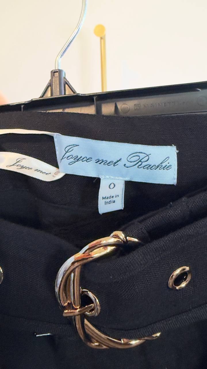 Joyce Met Rachie Sarita Linen Midi Skirt Black Size 0 NWOT $320