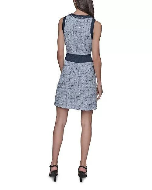 Karl Lagerfeld Paris Tweed A‑Line Dress Chambray Blue Marine 8 NWT $168