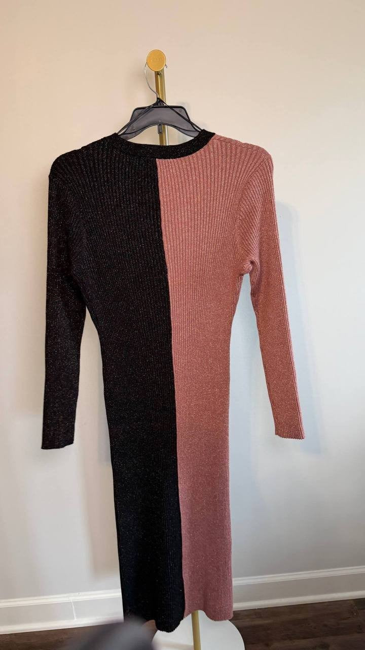 Nina Parker Plus Size Ribbed Button‑Front Dress Rose/Gold 2X NWT $99