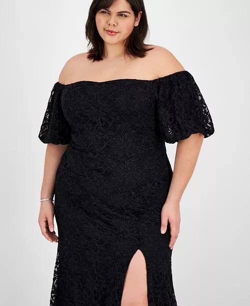 Emerald Sundae Plus‑Size Off‑the‑Shoulder Lace Gown – Black– Size 14 – NWOT