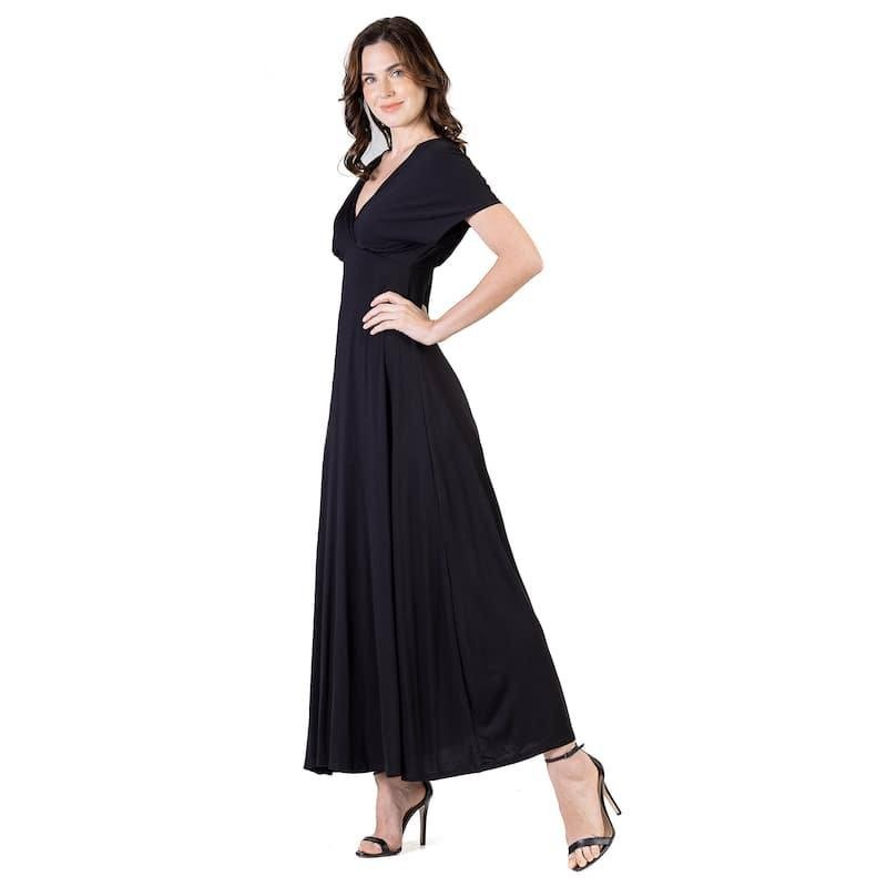 24Seven Comfort Apparel Women’s Cap Sleeve V‑Neck Maxi Dress Black 1X $92.99 NWT