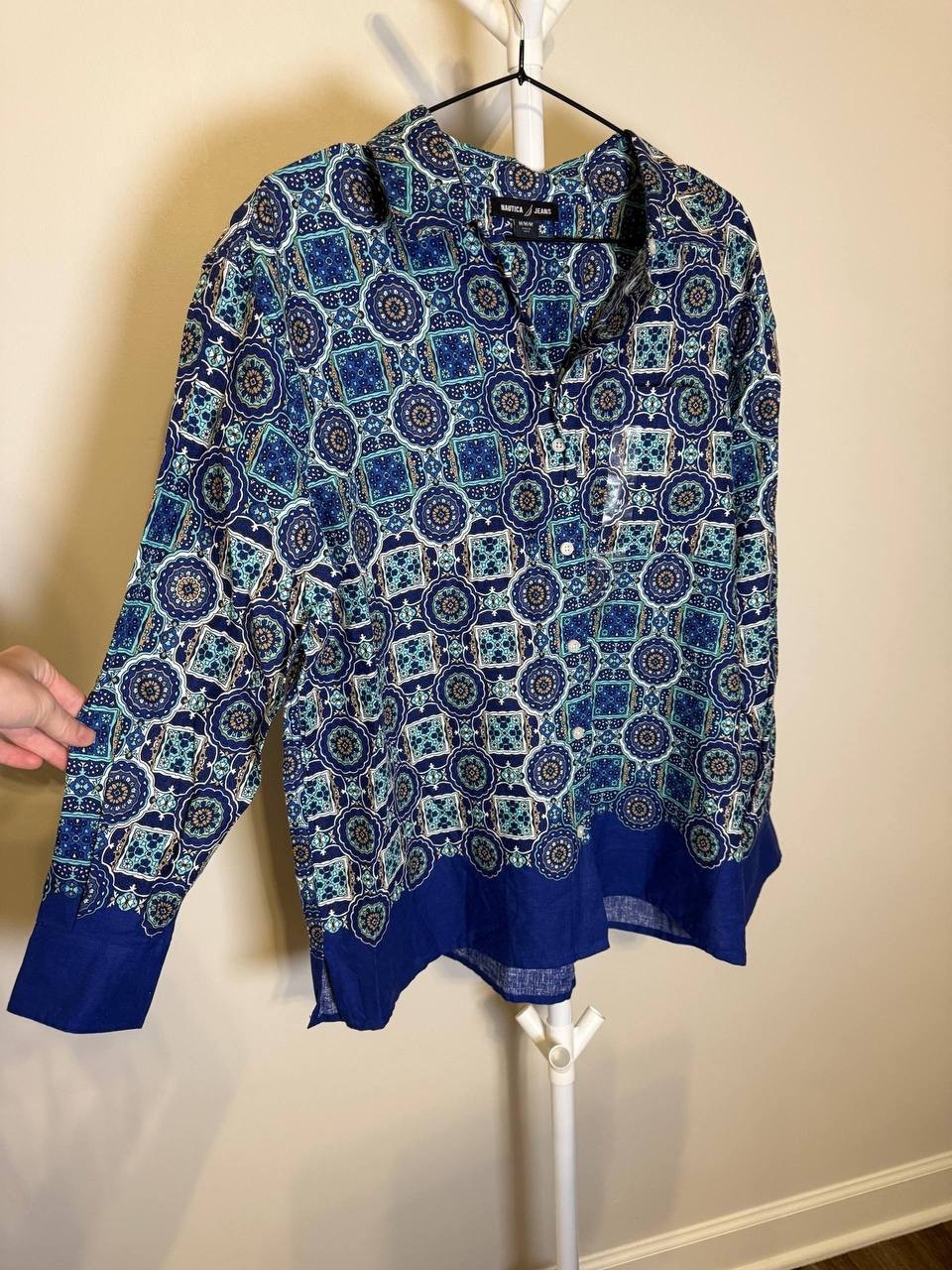 Nautical Jeans Geometric Print Button-Up Shirt – Size M – NWOT
