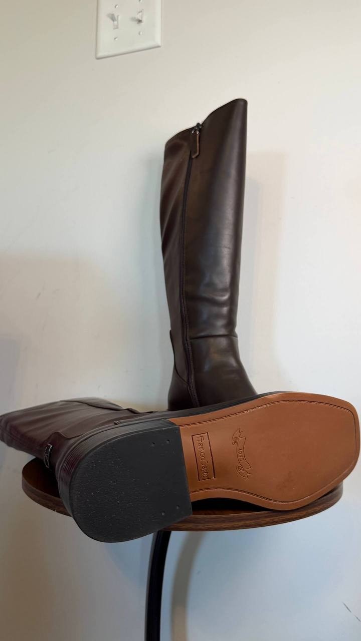 Franco Sarto Gisella Wide Calf Knee High Boots Brown 9M Leather $225 NWB