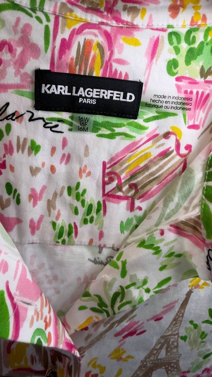 Karl Lagerfeld Paris Plus Printed Collared Dress White/Pink 16W NWT $169