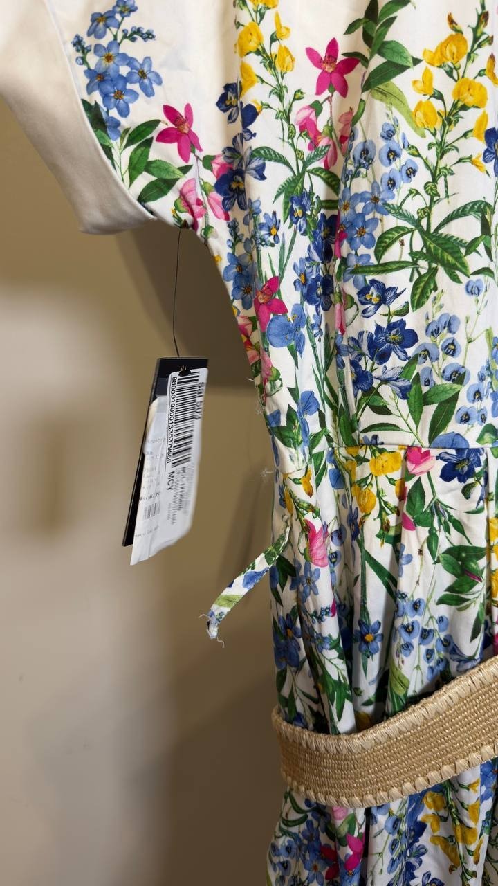 Karl Lagerfeld Paris Placed Floral Print Belted Midi Shirtdress White 10 NWT $50
