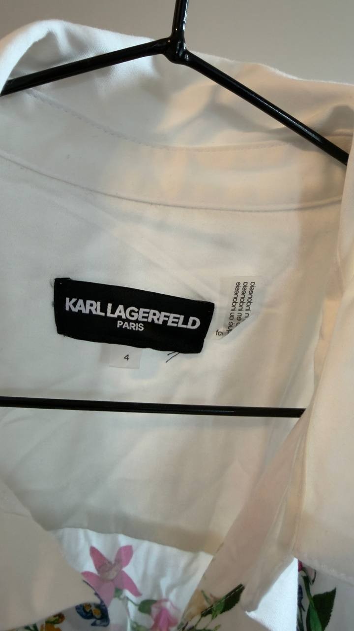 Karl Lagerfeld Paris Short-Sleeve Floral Dress Soft White Floral 4 NWT $179