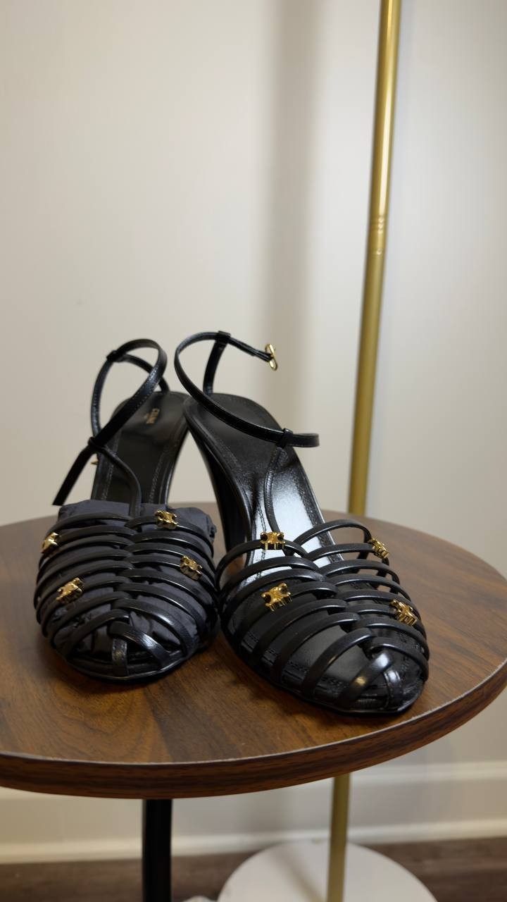 Celine  Cage  Heeled  Sandal  in Satin  Black  Size  39  New in Box  $1450