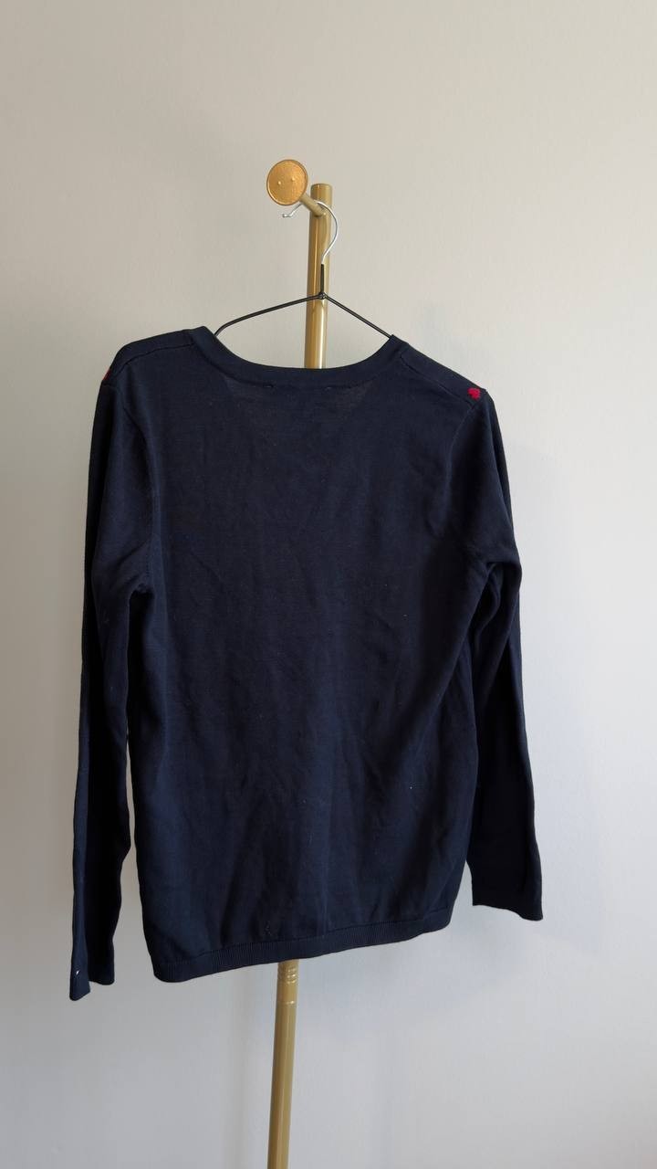 Tommy Hilfiger Cotton Heart V-Neck Sweater Navy S NWT $69.50