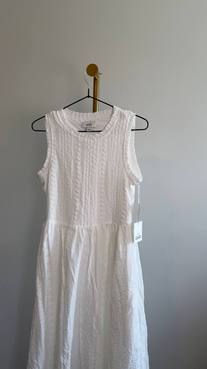 CeCe Sleeveless Crewneck Midi Dress New Ivory XS NWT $99