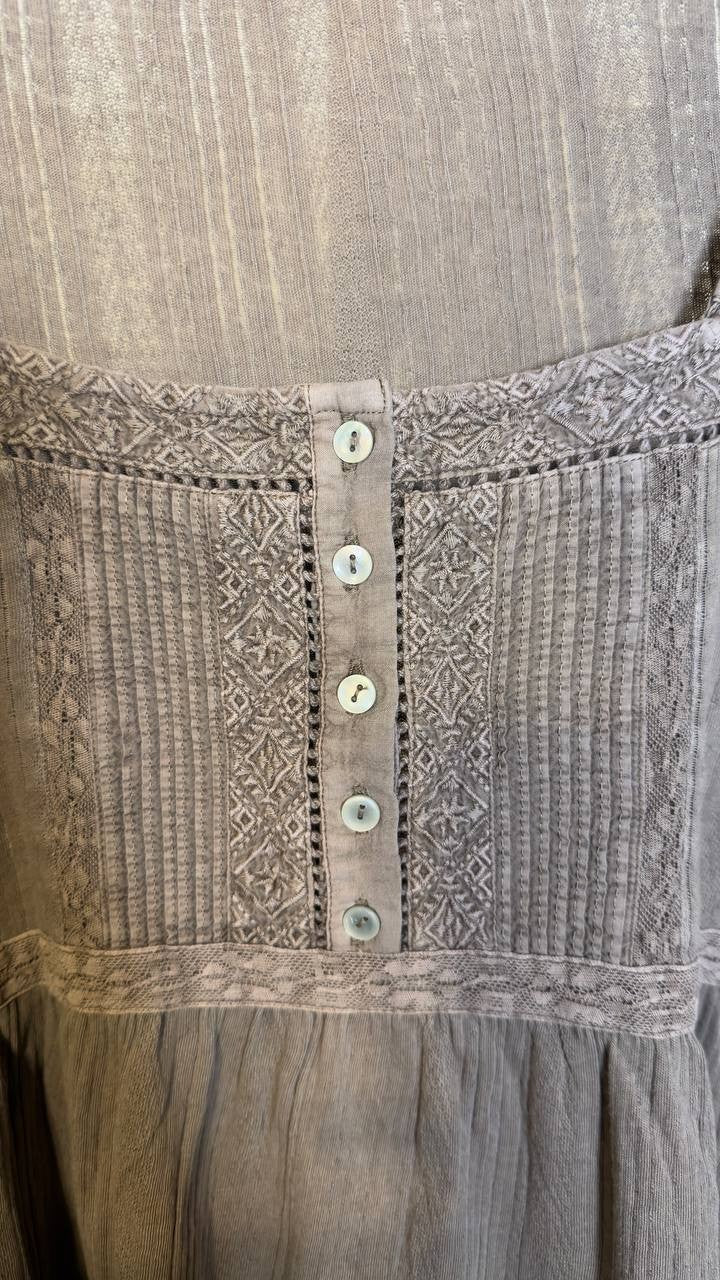Lucky Brand Embroidered Peplum Longsleeve Deep Taupe L NWT $79.50