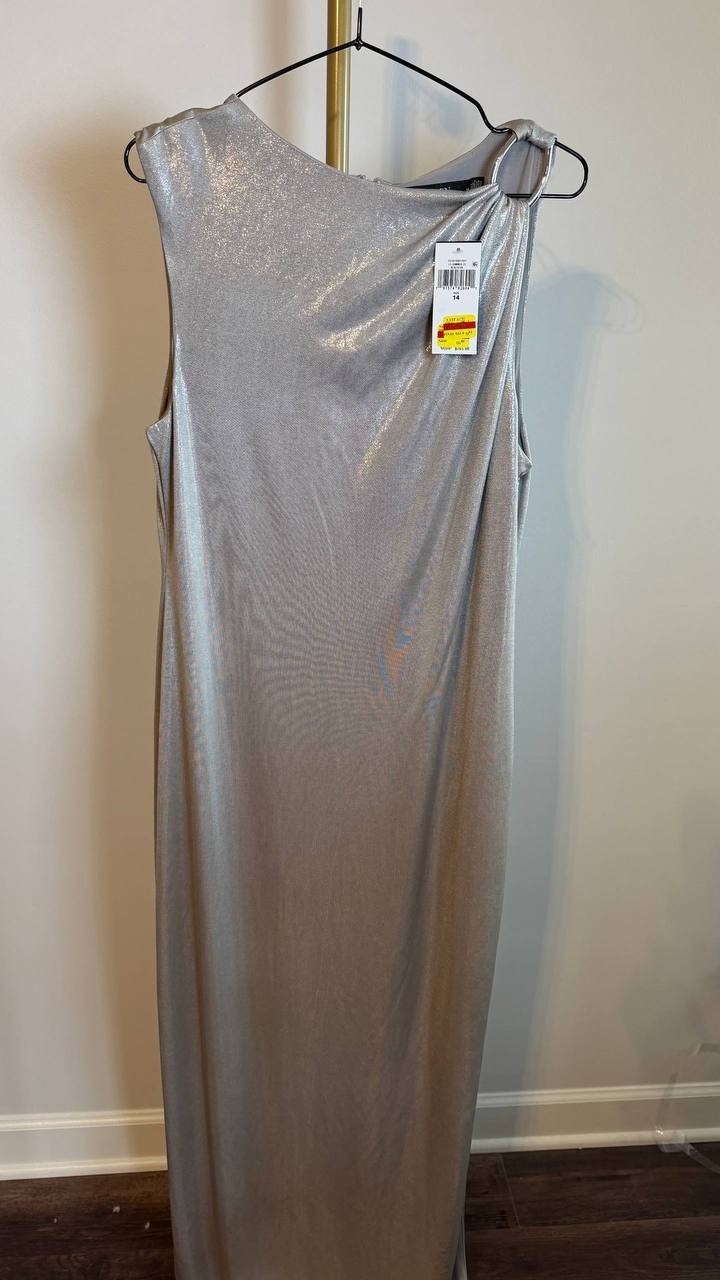 Lauren Ralph Lauren Evening Gown Metallic Silver Size 14 NWT $265