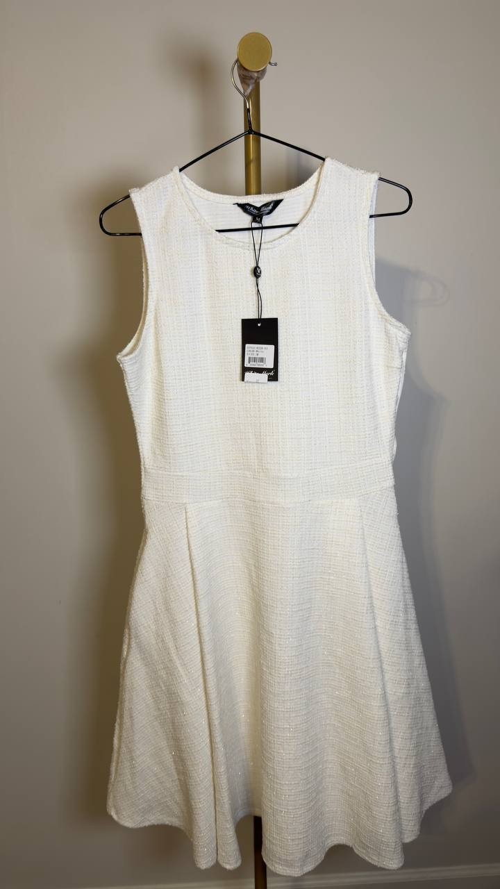 White Mark Women’s Tweed Fit & Flare Sleeveless Dress White M NWT $88