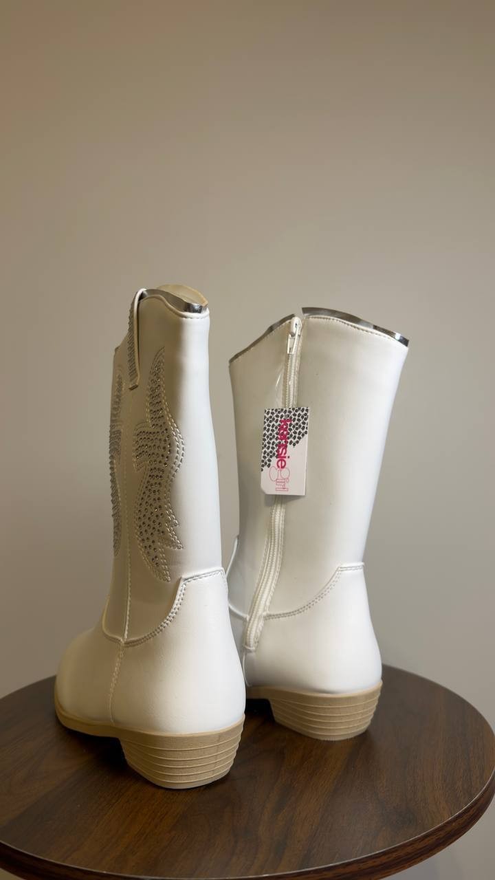 Kensie  Girl  Cowgirl  Boots  White  Man‑Made  3  New  With  Box  $40