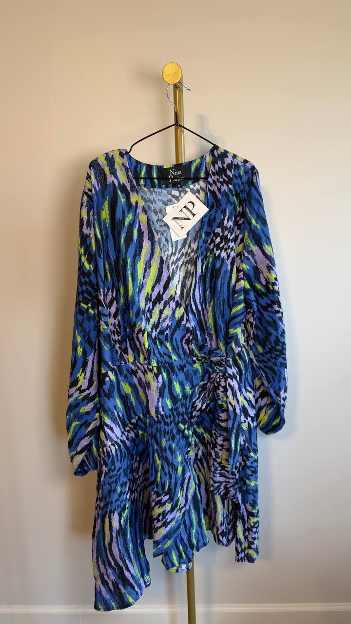 Nina Parker Plus Size Crinkle Wrap Dress Abstract Animal Multi 1X NWT $89