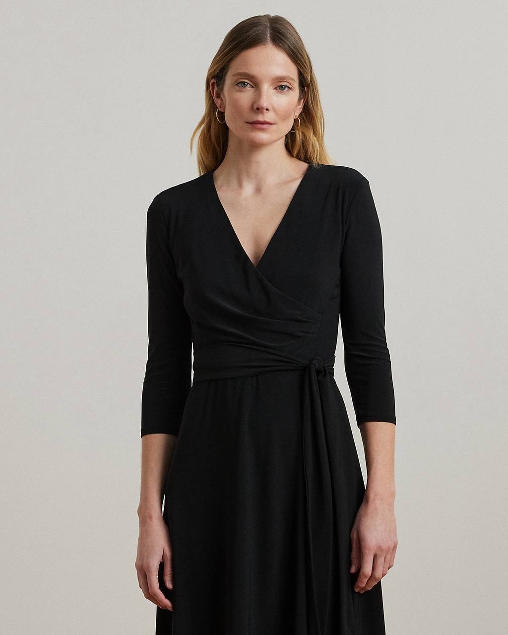 Lauren Ralph Lauren Surplice Jersey Dress BLACK SIZE 0 NWT Elegant MSRP$145