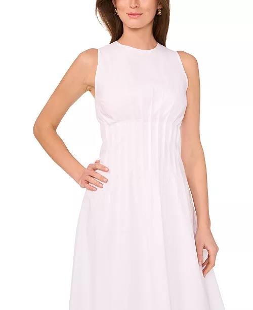 1.STATE Sleeveless Pintuck Cotton Midi Dress White, Size 10, Button Back