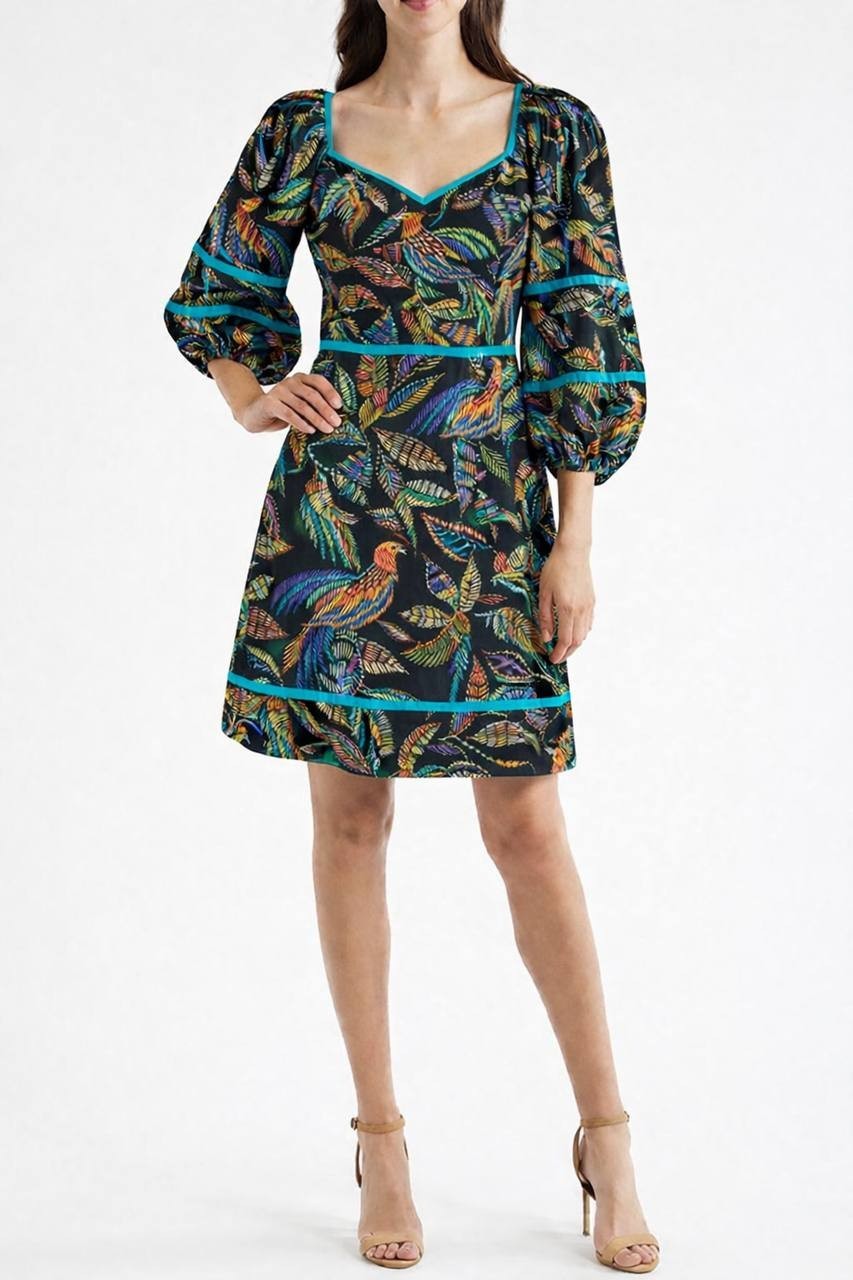 Vince Camuto Women’s Print Puff Sleeve V‑Neck Dress Multicolor Size 8 NWT $138