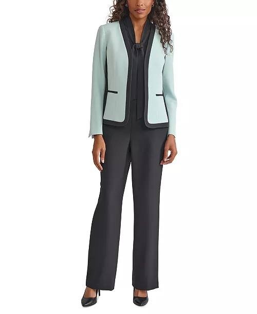 Kasper Contrast-Trim Blazer – Size 14P – NWT – Light Blue Open Front Long Sleeve