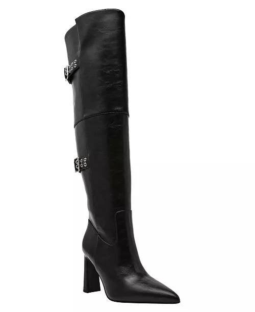 Wild  Pair  Over‑The‑Knee  Buckle  Boots  Black  Man‑Made  7M  New  $119.90