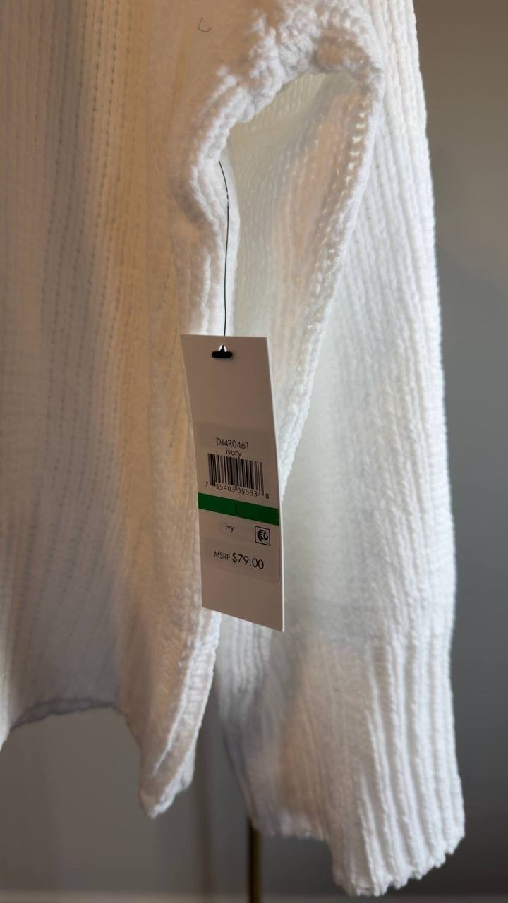 DKNY Jeans Cropped Mock Neck Chenille Sweater Ivory L NWT $79