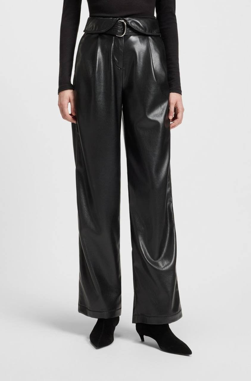 BOSS Faux Leather Straight-Leg Pants with Belt Black Size 10 NWT $149