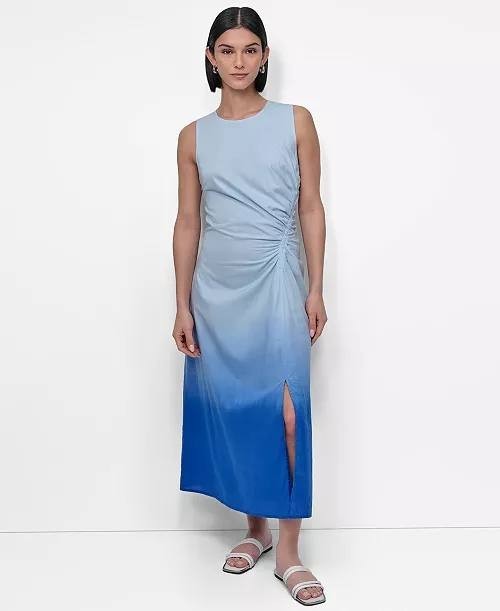 DKNY Dip-Dyed Ruched Midi Dress – Cornflower Blue, Size 6
