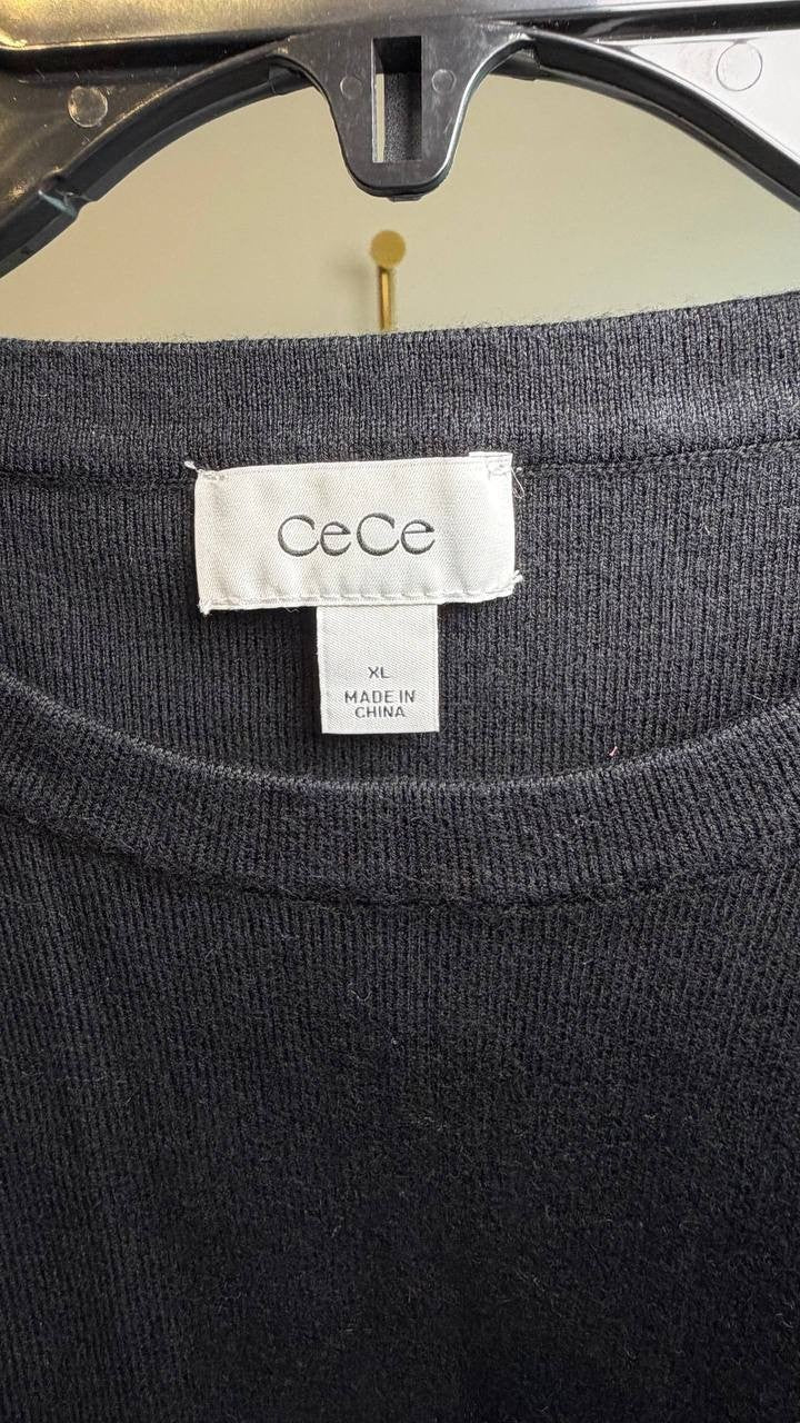 CeCe 3D Floral Lace Mixed Media Sweater Black XL NWT $89