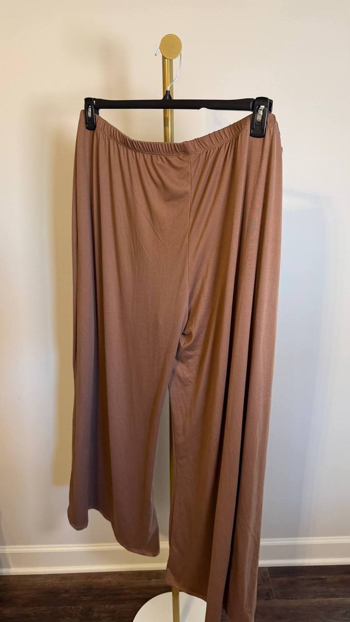 24Seven Comfort Apparel Plus Size Boat Neck Top Wide Leg Pants Set Mocha 4X NWT