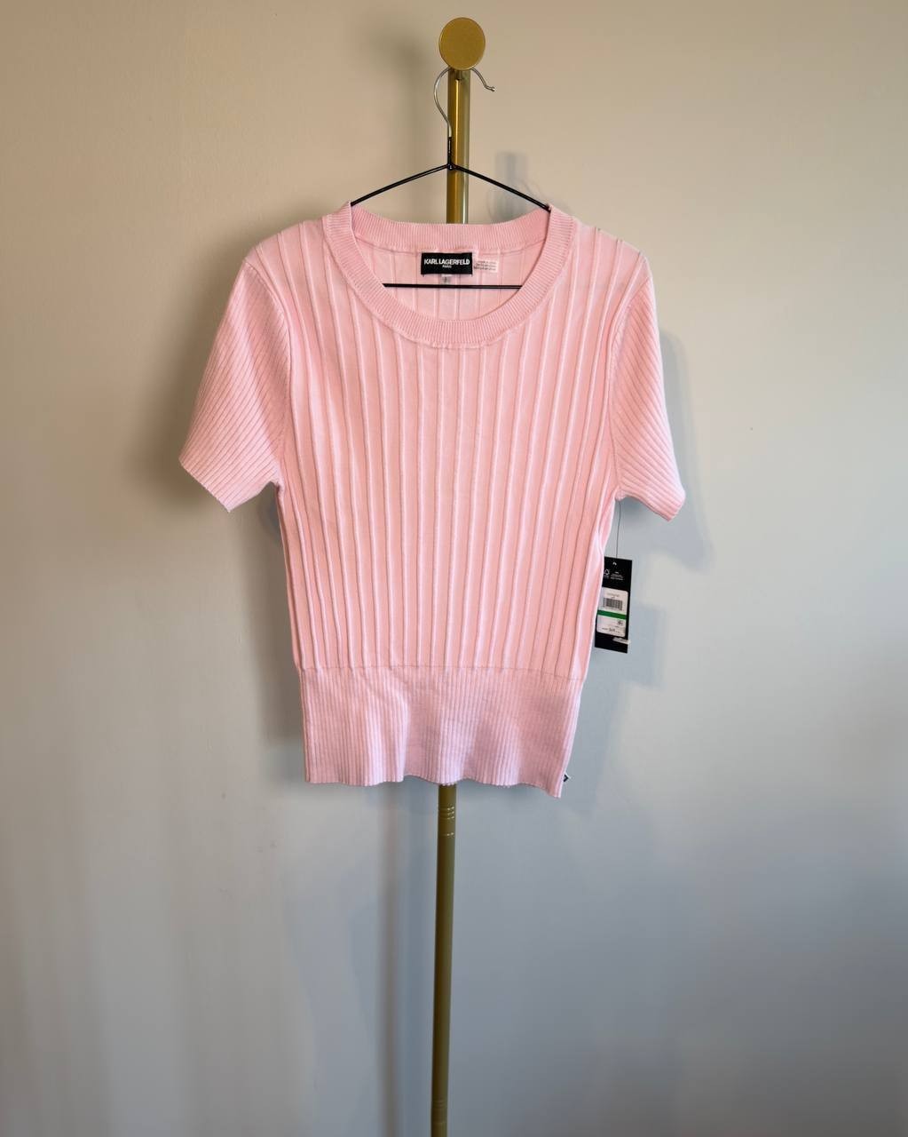 Karl Lagerfeld Paris Ribbed Knit Crew Neck Sweater Light Rose L NWT $69