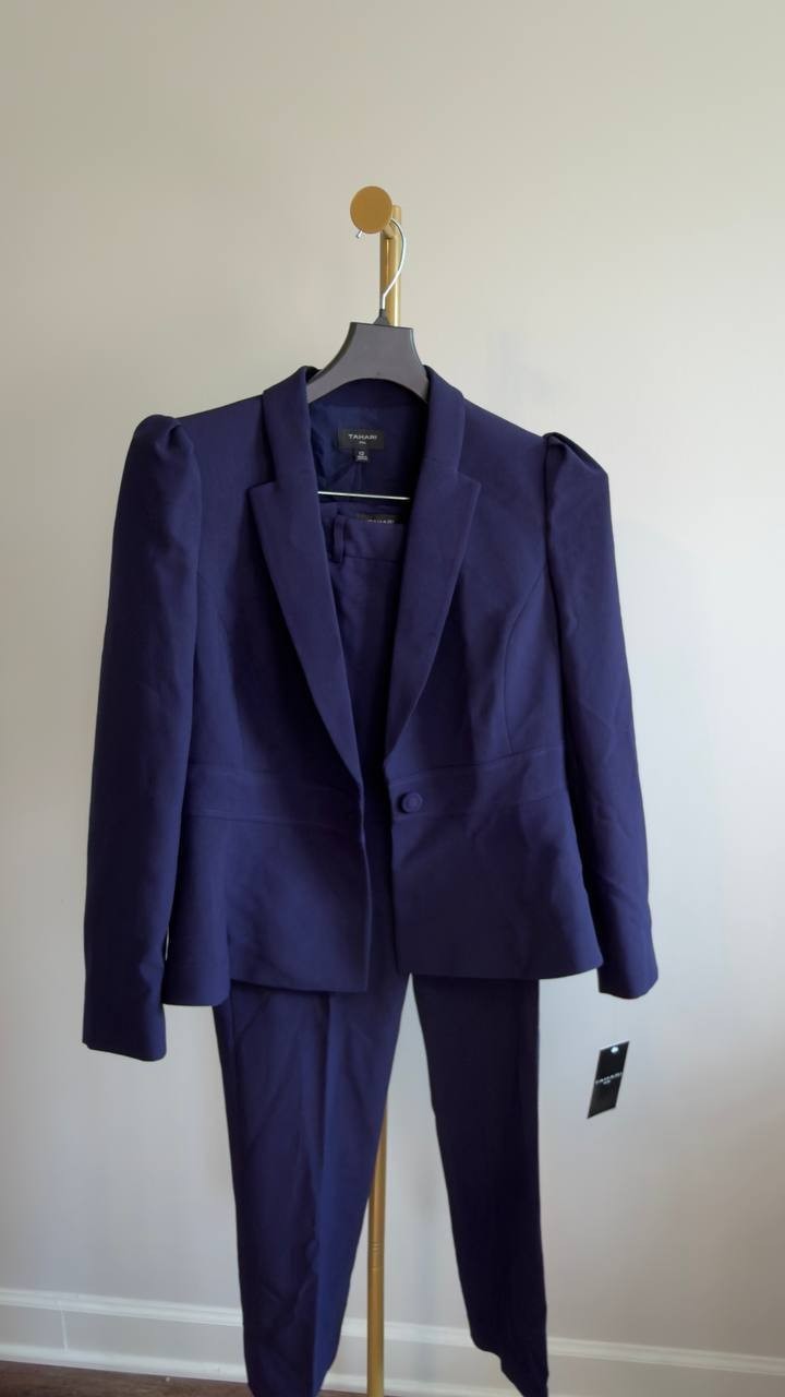 Tahari ASL Peplum Blazer & Tapered Pants Set Midnight Navy 12 NWT $229