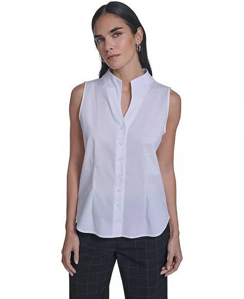 Calvin Klein Women’s Sleeveless Button‑Down Poplin Top White L NWT $99