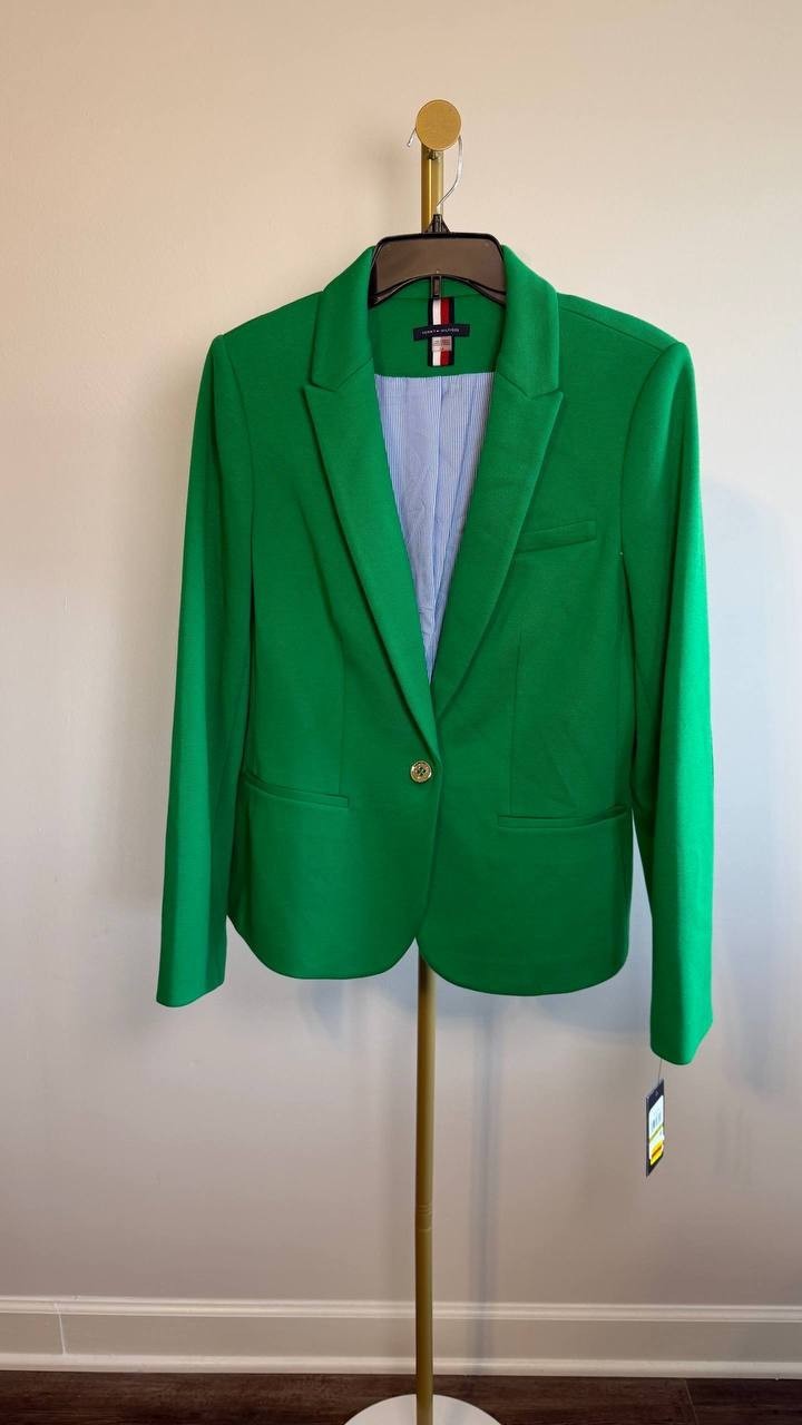 Tommy Hilfiger Scuba Peak‑Lapel Long‑Sleeve Blazer Green 14 NWT $139
