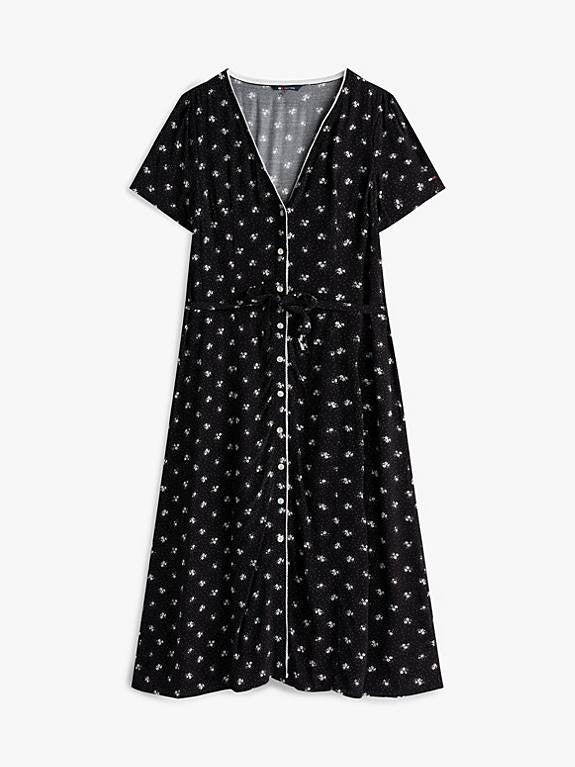 Tommy Hilfiger Floral V-Neck Slim Midi Dress Black Size L/G NWT MSRP $110