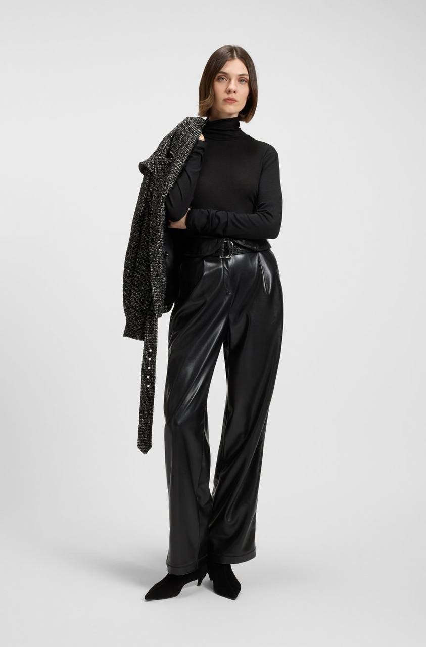 BOSS Faux Leather Straight-Leg Pants with Belt Black Size 10 NWT $149