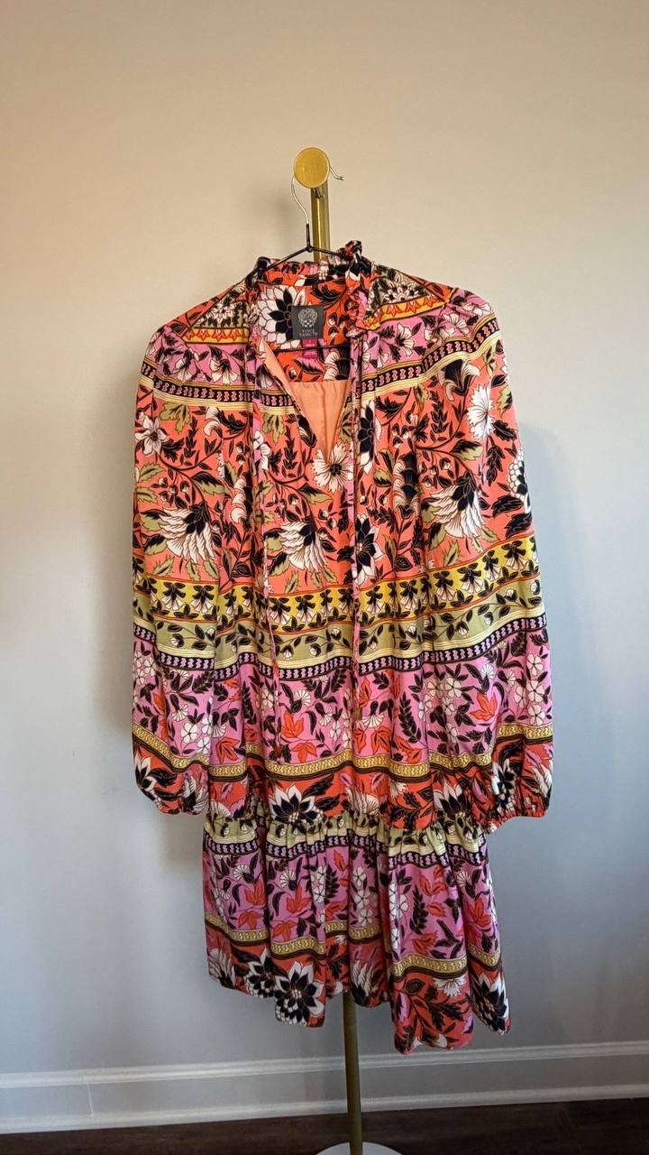 Vince Camuto Floral‑Print Belted Tiered Dress Floral Multi 2 NWT $158