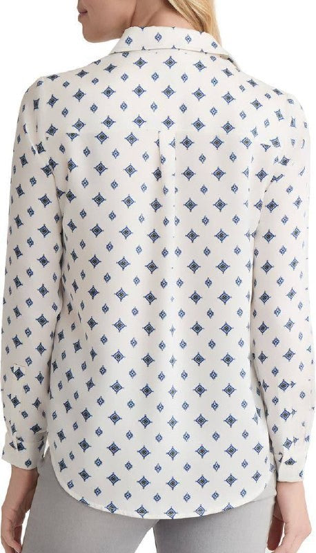 Jones New York Diamond‑Print Button‑Up Shirt – Black/White – Size L – NWT – $89.