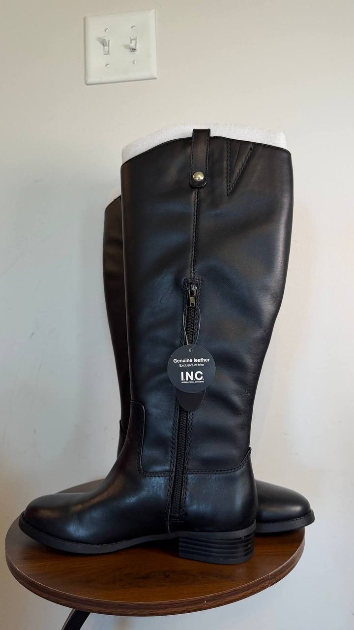 INC Fawne Women’s Leather Knee High Boots Black 8M WC Leather $189.90 NWB
