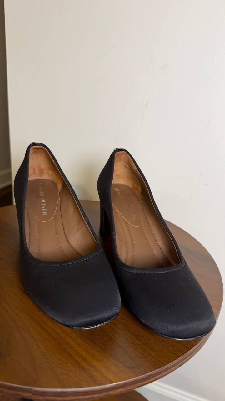 Donald Pliner Black Textile Block Heel Pumps 7.5M NIB MSRP $198