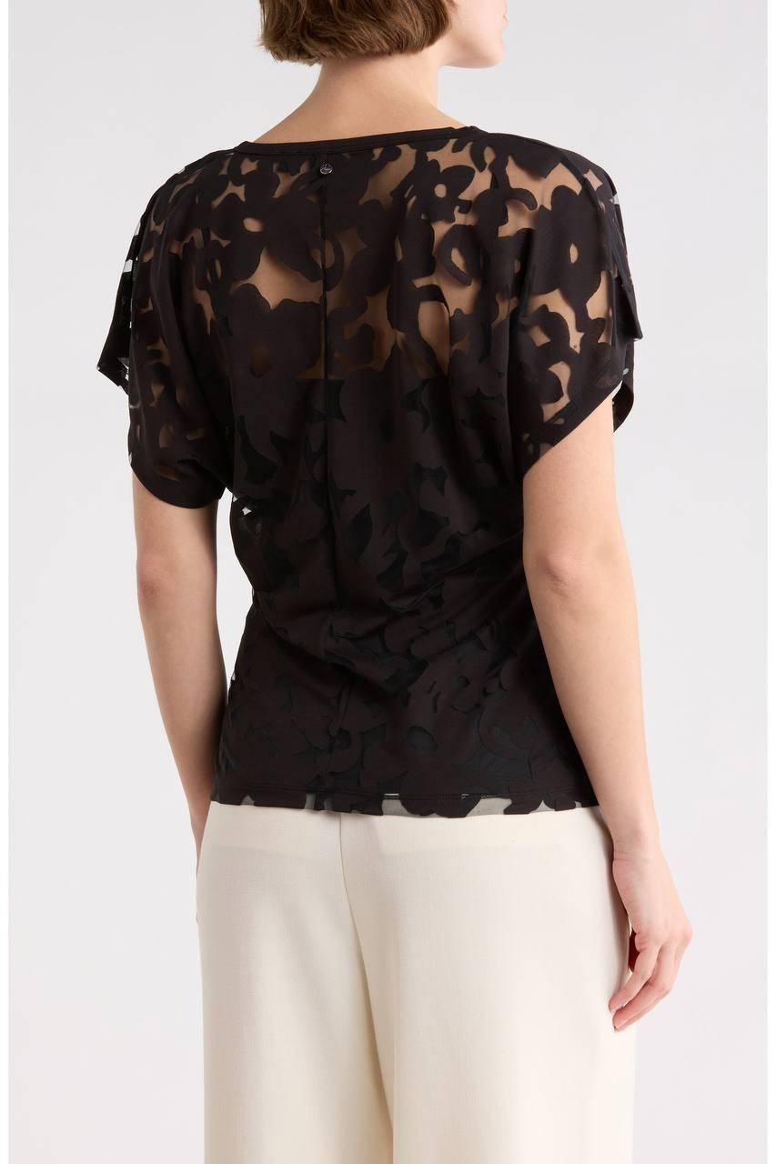 BOSS Orange Floral Lace Flutter Sleeve Top Black M NWT $99
