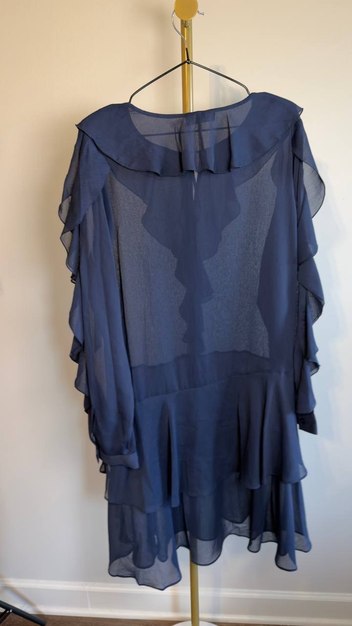 Karl Lagerfeld Paris Layered Ruffle Navy Tie Neck Dress Size 10 NWT