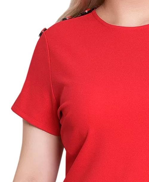 NY Collection Petite Asymmetrical Hem Dress Fire Red Black PXL $52 NWT