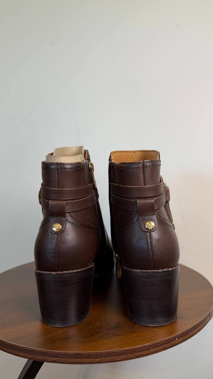 Easy Spirit Carter Ankle Booties Dark Brown 10W Leather Block Heel $159 NWB