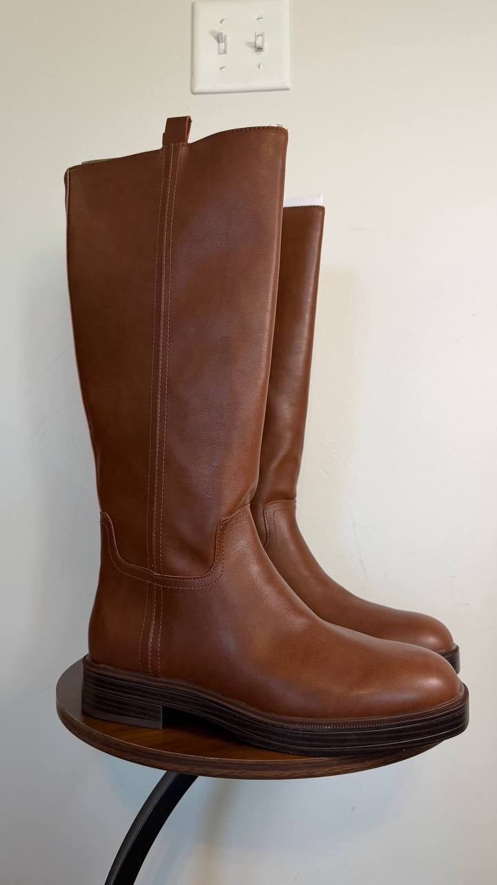DV Dolce Vita Jernie Wide Calf Tall Riding Boots Tan Smooth 10M Man‑Made $99 NWB