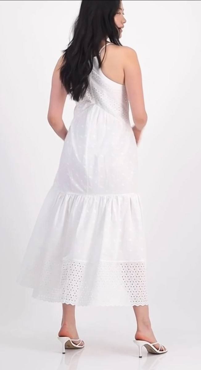 And Now This Petite Eyelet Tiered Maxi Dress White PL NWT Cotton MSRP$79.50