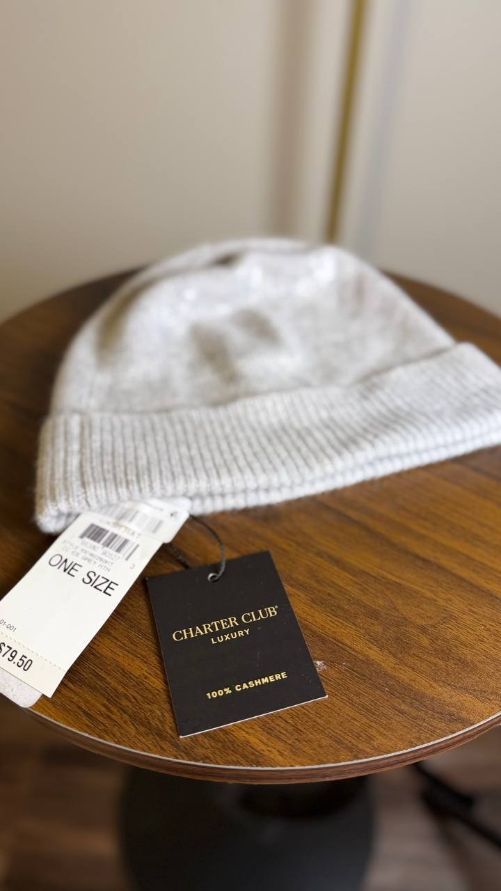 Charter  Club  100%  Cashmere   Beanie  Ice  Grey  Heather  OS  NWT  $79.50